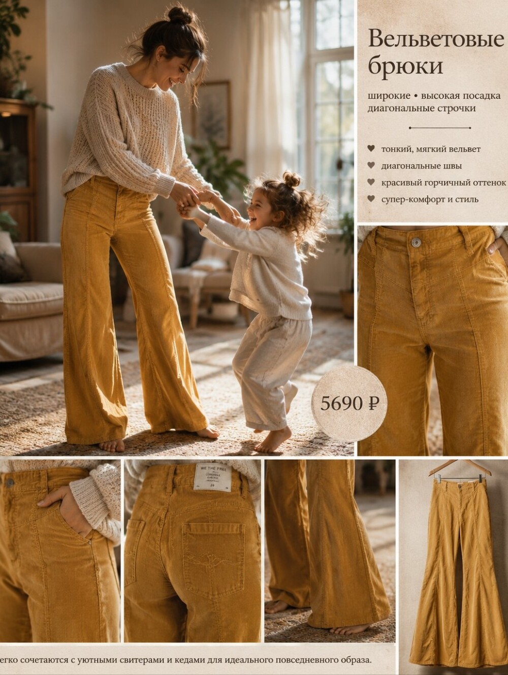 We The Free Wide-Leg Flare Pants - Mustered Color Corduroy, NWT, 29